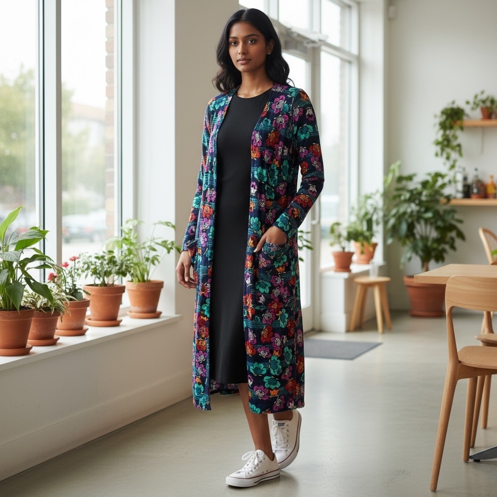 LULAROE Sarah lightweight long sleeve duster, layering piece pockets M (10-12) - Picture 4 of 9
